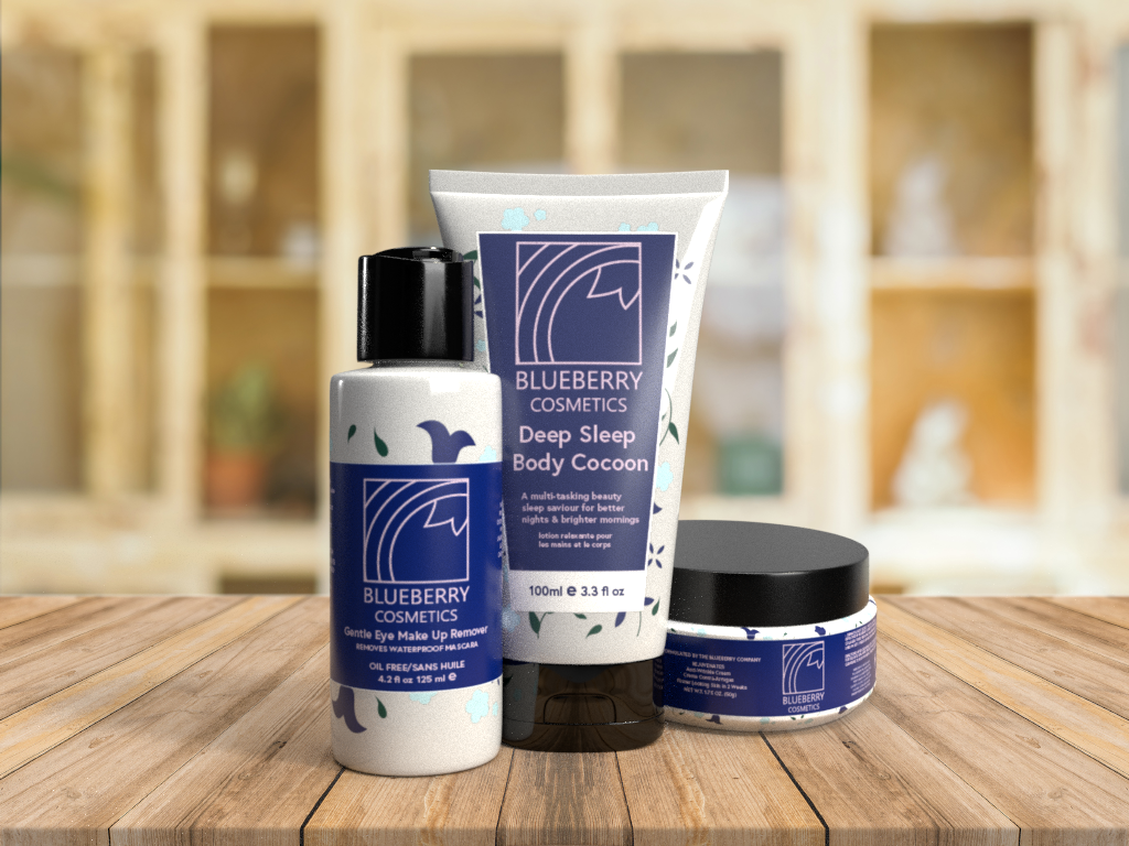 bottle mockups of a fake cosmetics brand with newly designed labeling and a logo