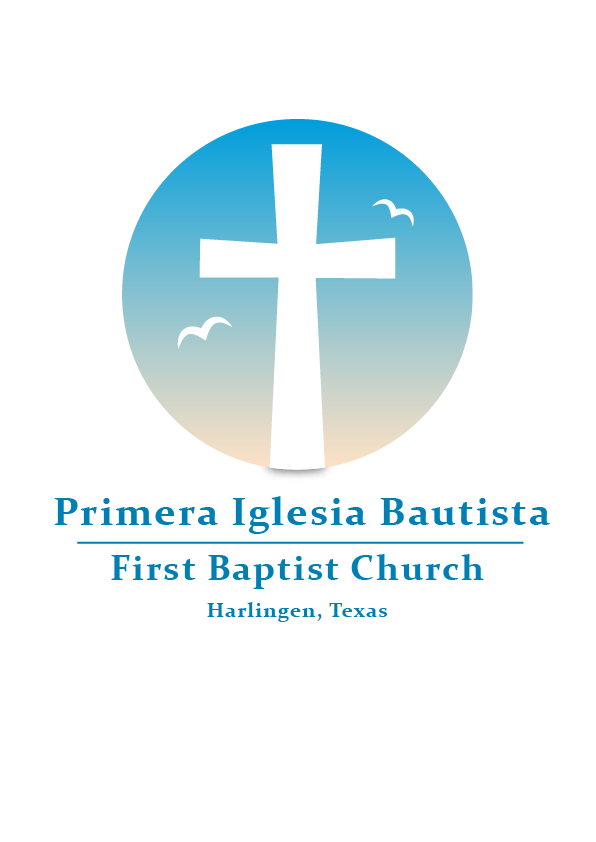 a designed logo for a church with a simple white cross in the middle of a circle with a gradient blue and yellow background